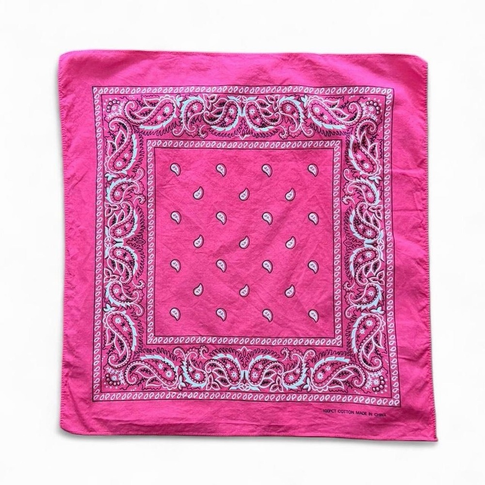Y2K Hot Pink Paisley Bandana Handkerchief Chiffon Scarf Head Wrap OSFA